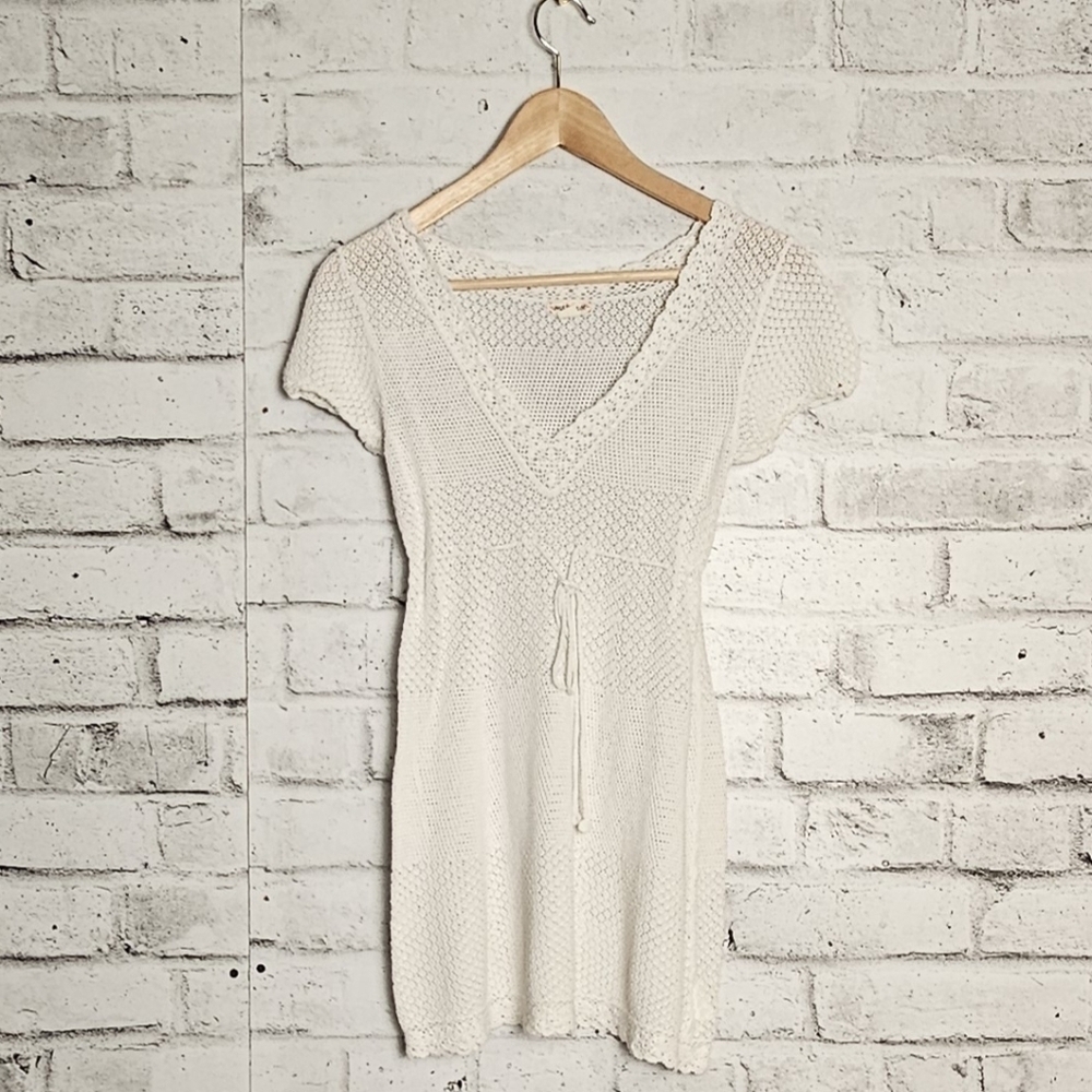 Polo Jeans Co XS Crochet Knit Dress Cover Up Ivory Boho Beach Mini